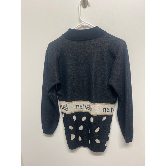 Vintage Black Long Sleeve Puppy Dog Print Cozy Sweater - Picture 5 of 8